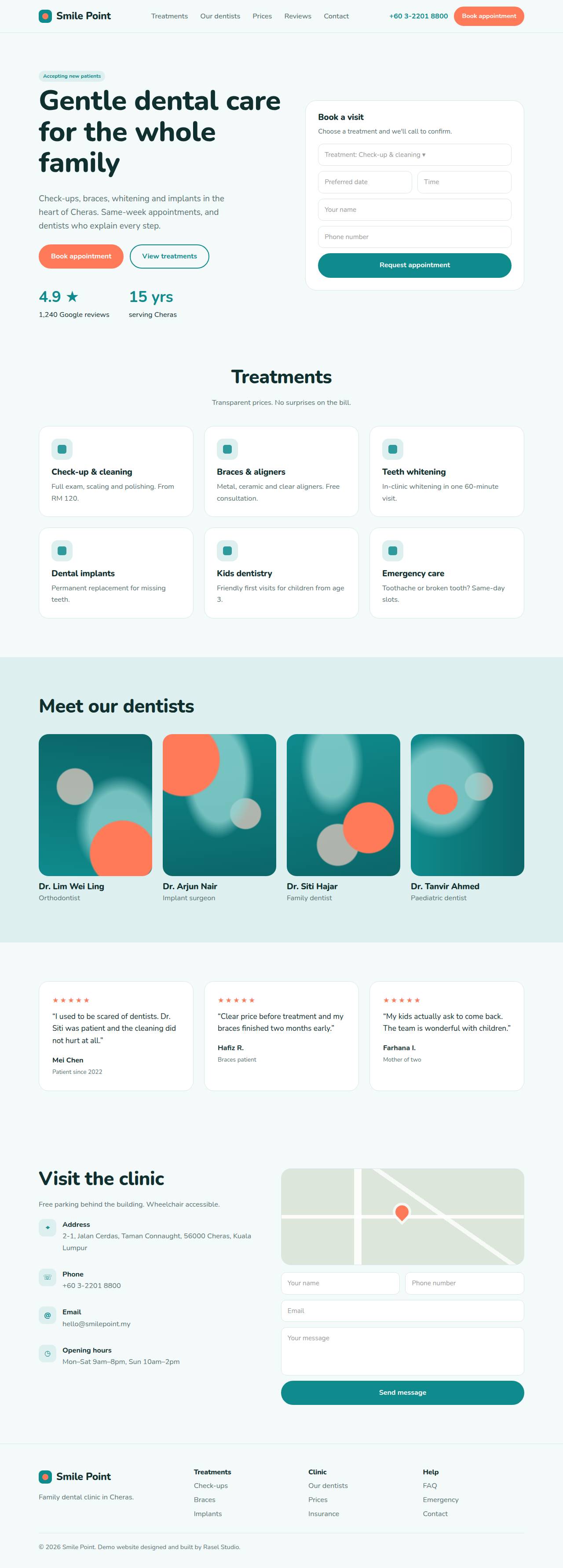 Full desktop screenshot of the Smile Point Dental Clinic example website