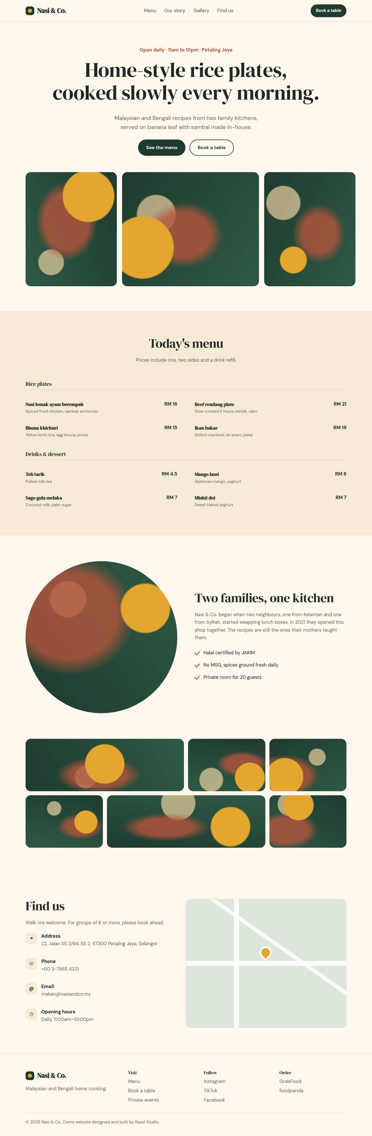 Full desktop screenshot of the Nasi & Co. Kitchen example website