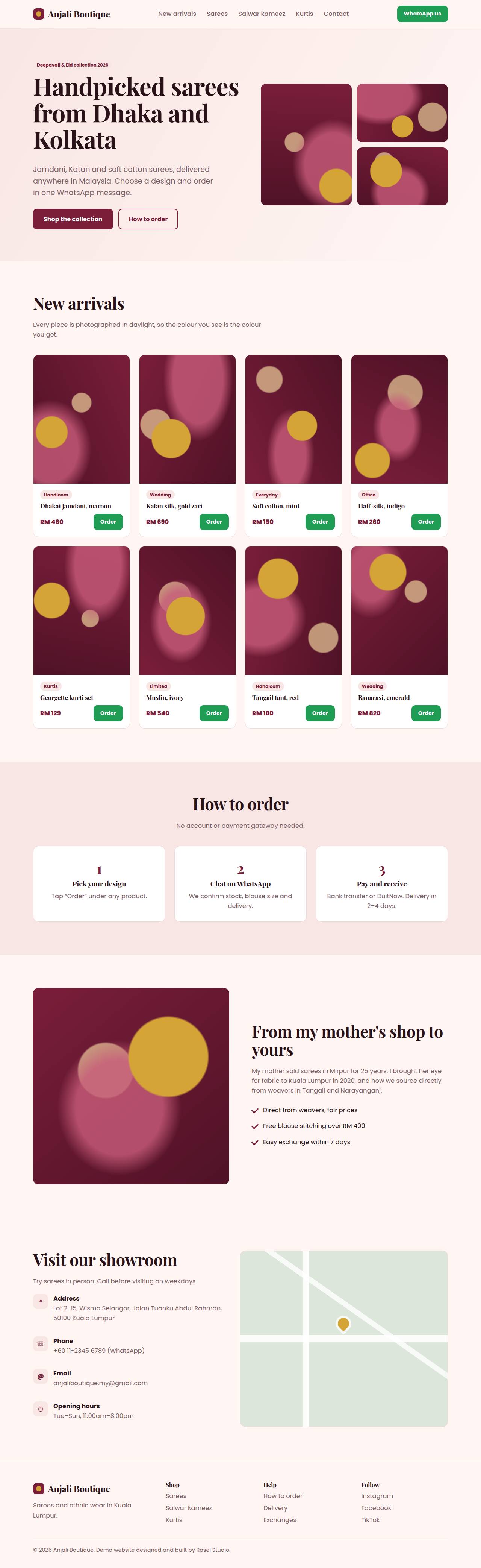 Full desktop screenshot of the Anjali Boutique example website