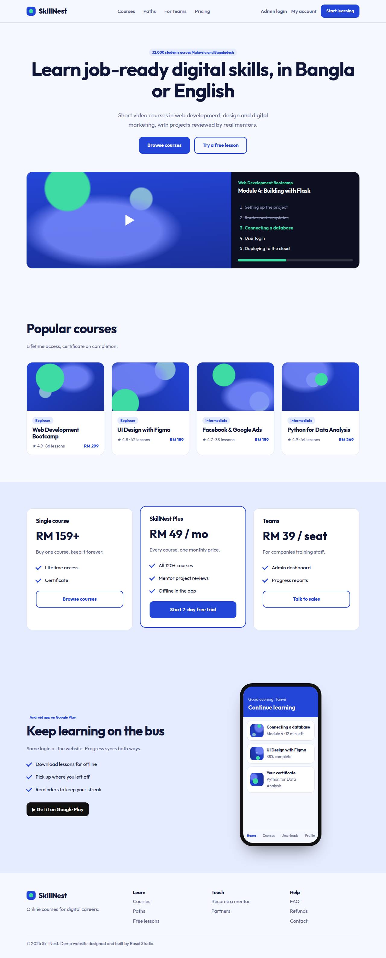 Full desktop screenshot of the SkillNest example website
