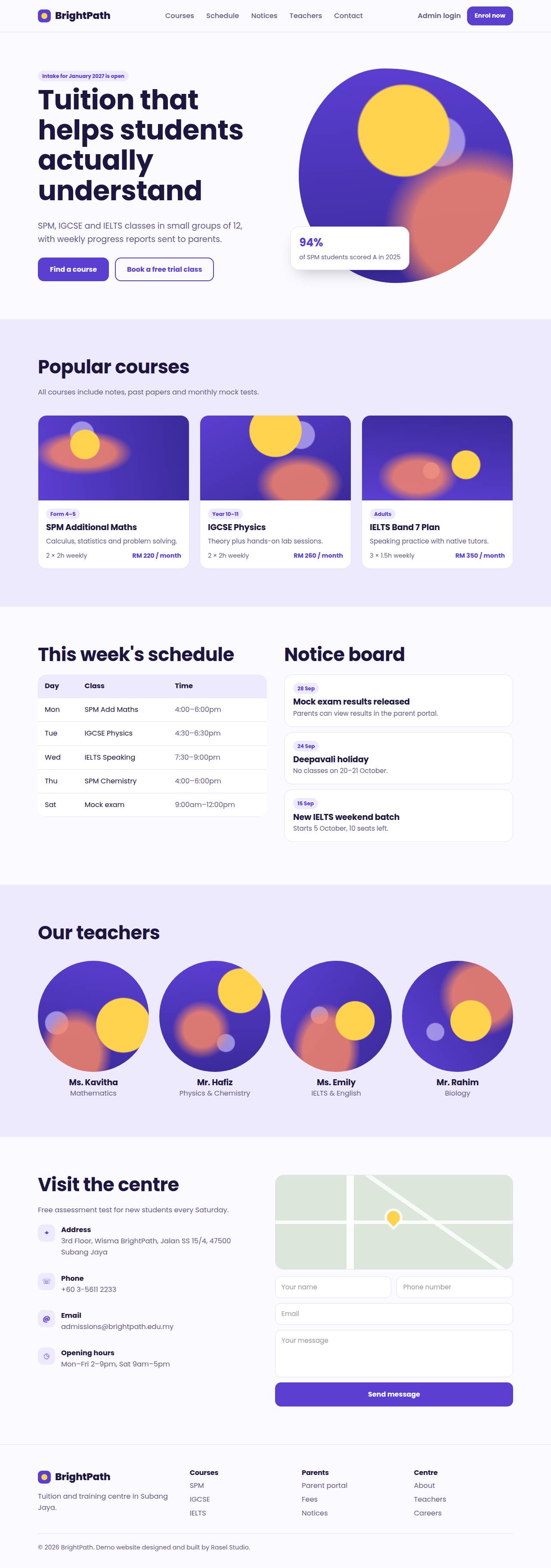 Full desktop screenshot of the BrightPath Academy example website
