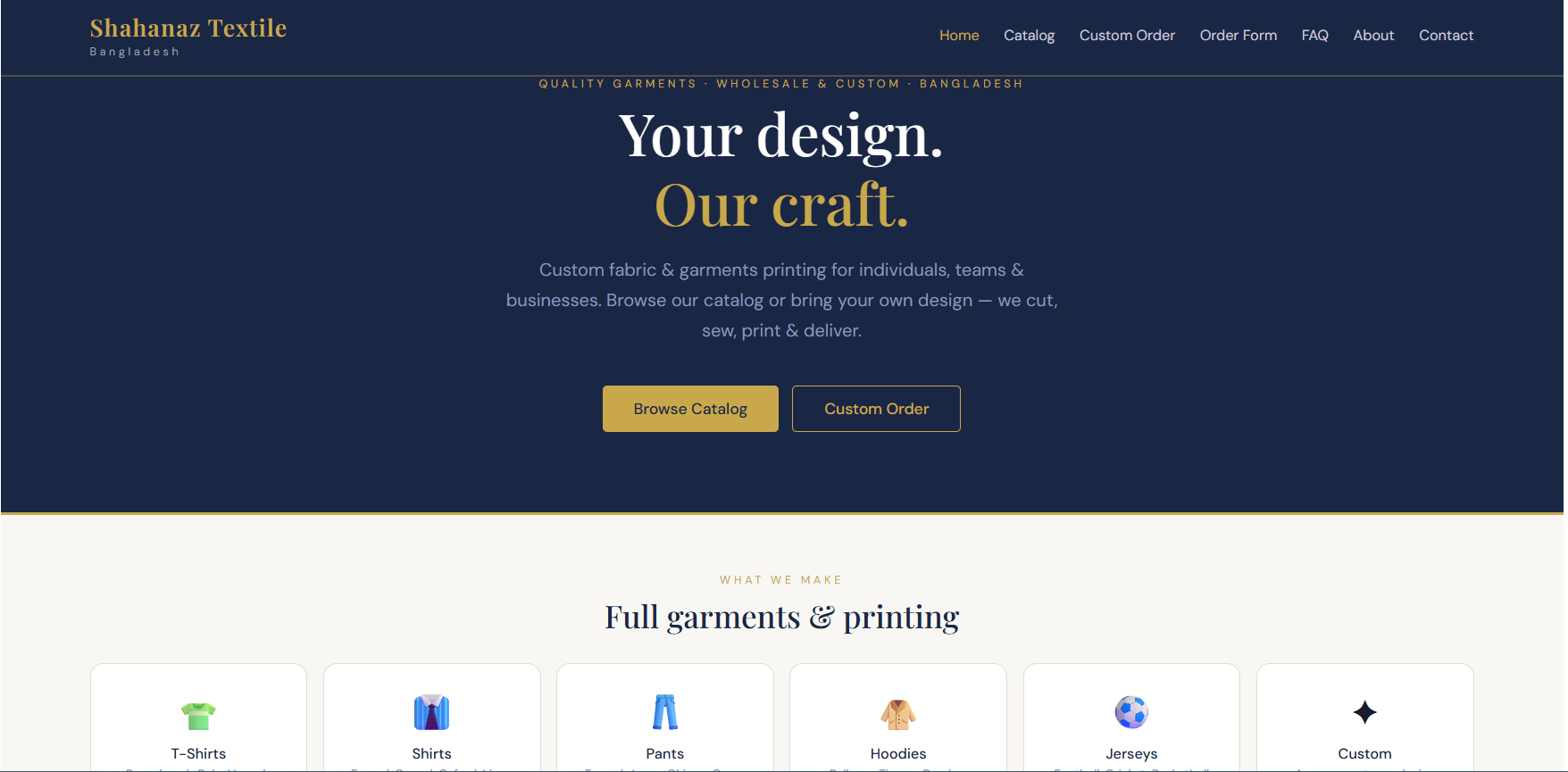 Screenshot of the Shahanaz Textile website
